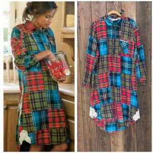 Soft Surroundings Highland Flannel Patchwork Shirt Dress Size Large